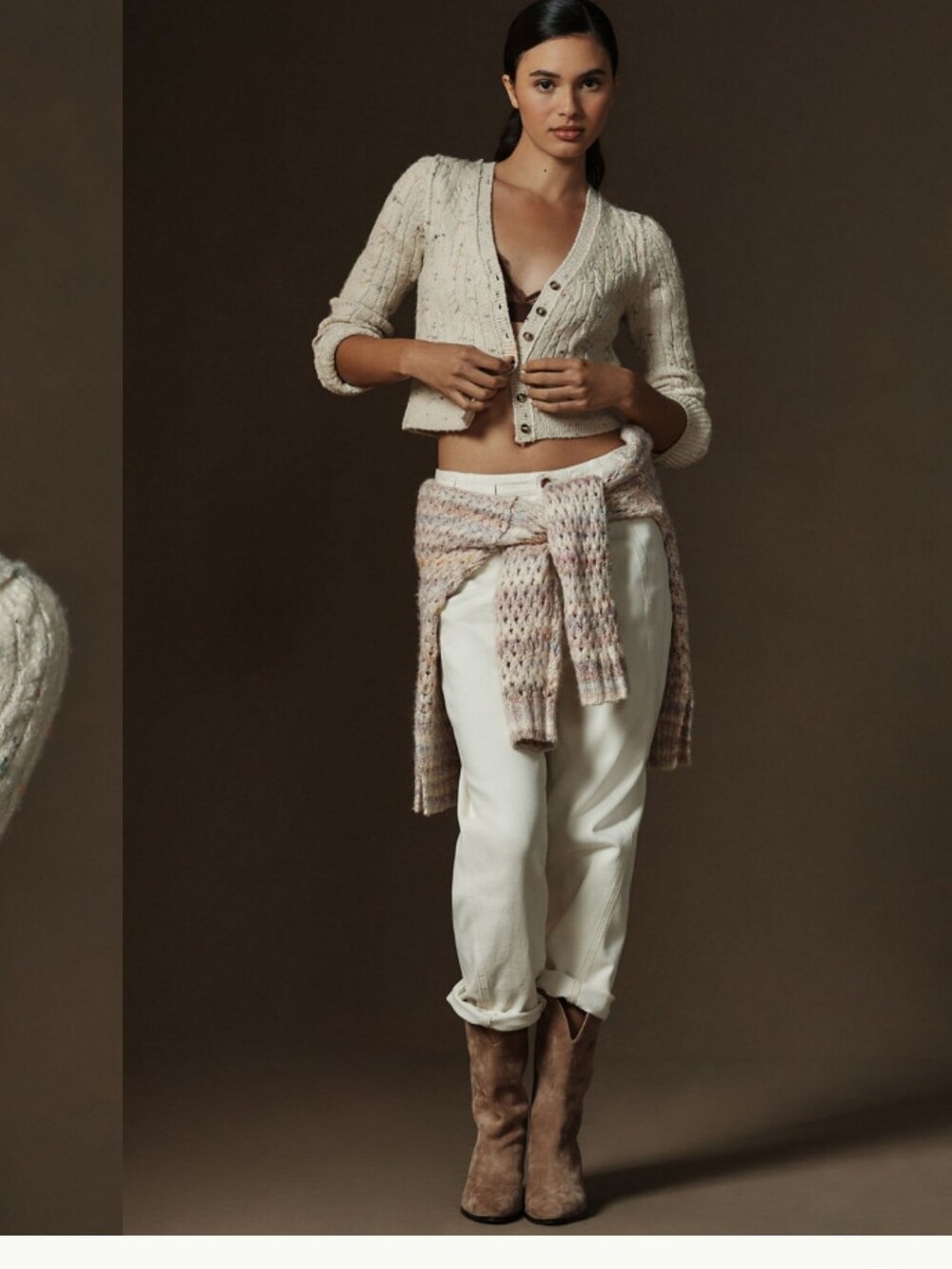Pilcro Anthropologie Micro Cream Speckled Cardigan Sweater Size Small - Picture 4 of 11